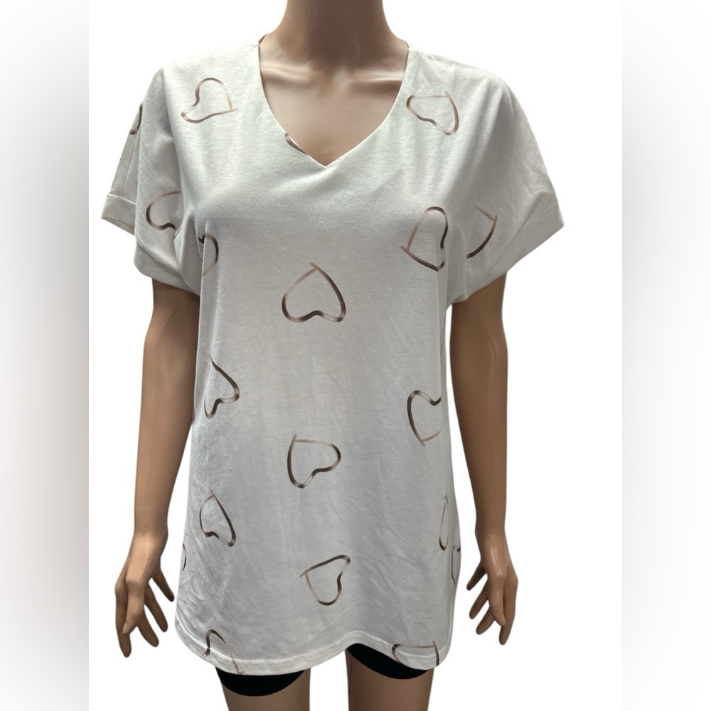 Noracora - EC - Heart Print White Women's Top